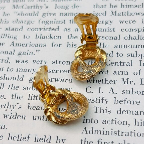 Christian Dior Vintage Clip-On Earrings, 80s–90s Gold Tone Designer Signed - Picture 7 of 10